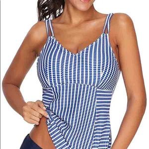 Stripe Print Cutout Strap High Waisted Tankini Set